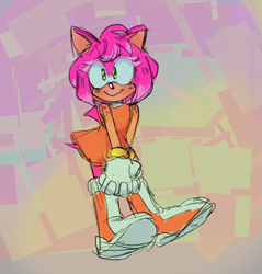 Size: 1188x1244 | Tagged: safe, artist:halpdevon, amy rose, 2020, alternate outfit, full body, hands together, smile, solo