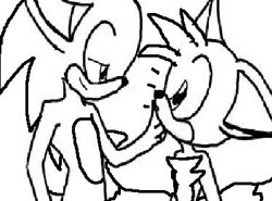 Size: 374x277 | Tagged: safe, artist:sontailss, miles "tails" prower, sonic the hedgehog, 2011, duo, gay, hand on another's face, lidded eyes, line art, looking at each other, mouth open, ms paint, shipping, simple background, sonic x tails, standing, surprised, white background