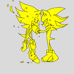 Size: 400x400 | Tagged: safe, artist:34_6, shadow the hedgehog, sonic the hedgehog, super sonic, duo, grey background, hand on another's face, looking at each other, monochrome, simple background, standing, super form