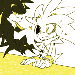 Size: 400x400 | Tagged: safe, artist:34_6, mephiles the dark, silver the hedgehog, duo, heart, monochrome, mouth open, simple background, white background