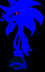 Size: 300x480 | Tagged: safe, artist:34_6, sonic the hedgehog, oc, oc:sonic.exe, black background, grin, monochrome, ring, simple background, smile, solo, spot color