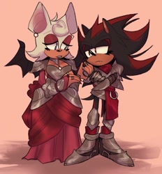 Size: 950x1024 | Tagged: safe, artist:halpdevon, rouge the bat, shadow the hedgehog, 2019, alternate outfit, alternate universe, armor, duo