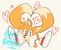 Size: 2048x1667 | Tagged: safe, artist:halpdevon, miles "tails" prower, 2019, birthday, full body, happy birthday, heart, solo