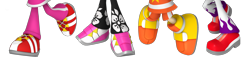 Size: 3300x750 | Tagged: safe, amy rose, cream the rabbit, rouge the bat, wave the swallow, clothes, edit, feet fetish, female, females only, fetish, pants, request, riders outfit, shoes, sneakers, sonic riders