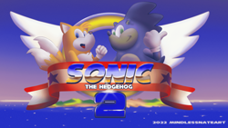 Size: 1920x1080 | Tagged: safe, artist:mindlessnateart, miles "tails" prower, sonic the hedgehog, sonic the hedgehog 2, 2022, abstract background, duo, looking at viewer, ocean, redraw, signature, smile, title screen, westside island