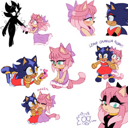 Size: 2000x2000 | Tagged: safe, artist:emthimofnight, oc, oc:camellia the cat, oc:stellar the hedgehog, cat, hedgehog, 2024, blushing, camilla x stellar, dark form, dialogue, duo, duo female, english text, fankid, female, females only, goth outfit, lesbian, magical gay spawn, magical lesbian spawn, oc x oc, parent:amy, parent:blaze, parent:shadow, parent:sonic, parents:blazamy, parents:sonadow, purring, sfx, shipping, simple background, smile, white background