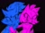 Size: 2048x1535 | Tagged: safe, artist:lumijulie, amy rose, blaze the cat, cat, hedgehog, 2024, alternate version, amy x blaze, female, females only, holding arm, lesbian, looking at viewer, shipping