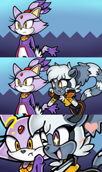 Size: 3840x6480 | Tagged: safe, artist:thekingdog, blaze the cat, tangle the lemur, 2018, abstract background, duo, heart, lesbian, question mark, shipping, standing, starry eyes, tanglaze, uekawa style