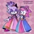 Size: 1000x1000 | Tagged: safe, artist:anemonenee, amy rose, blaze the cat, cat, hedgehog, 2024, amy x blaze, blushing, cute, dress, female, females only, hands together, lesbian, looking at them, shipping, sparkles