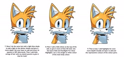 Size: 2048x981 | Tagged: dead source, safe, artist:thatbirdguy_, miles "tails" prower, english text, shading tutorial, simple background, solo, tutorial, white background