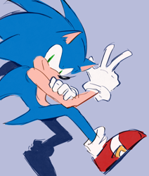 Size: 966x1139 | Tagged: safe, artist:leelingart, sonic the hedgehog, backwards v sign, blue background, icon, looking at viewer, simple background, smile, solo, v sign