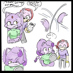 Size: 1280x1280 | Tagged: safe, artist:weeklyblazethecat, amy rose, blaze the cat, cat, hedgehog, 2019, amy x blaze, cute, english text, female, females only, lesbian, shipping, speech bubble