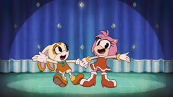 Size: 1920x1080 | Tagged: safe, artist:jarheadjawsdead, amy rose, cream the rabbit, cuphead, style emulation