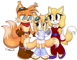 Size: 1800x1400 | Tagged: safe, artist:reinadecorazonez, miles "tails" prower, zooey the fox, oc, oc:skye prower, parent:tails, parent:zooey, parents:tailsey