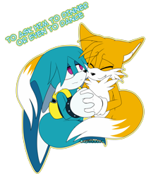 Size: 2048x2389 | Tagged: safe, artist:nejishadow, kit the fennec, miles "tails" prower, 31 days sonic, 2023, blushing, cute, dialogue, duo, english text, eyes closed, gay, holding hands, kitails, lidded eyes, looking at them, one fang, outline, shipping, signature, simple background, smile, transparent background, wrapped in tail