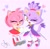 Size: 2759x2680 | Tagged: safe, artist:gummiipop, amy rose, blaze the cat, cat, hedgehog, 2022, amy x blaze, amy's halterneck dress, blaze's tailcoat, cute, eyes closed, female, females only, hearts, holding hands, lesbian, looking at viewer, mouth open, one eye closed, shipping