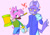 Size: 540x374 | Tagged: safe, artist:argonia, amy rose, blaze the cat, cat, hedgehog, 2020, amy x blaze, cute, female, females only, hearts, holding hands, lesbian, looking at viewer, piko piko hammer, shipping