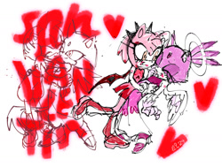 Size: 1722x1300 | Tagged: safe, artist:pinaapia, amy rose, blaze the cat, cat, hedgehog, 2024, amy x blaze, cute, eyes closed, female, females only, hearts, hugging, lesbian, shipping, valentine's day