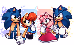 Size: 1530x950 | Tagged: safe, artist:just_marcyart, amy rose, sally acorn, sonic the hedgehog, amy x sonic, self paradox, shipping, sonally, straight