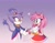 Size: 2048x1582 | Tagged: safe, artist:chonkypancake_, amy rose, blaze the cat, cat, hedgehog, 2024, amy x blaze, amy's halterneck dress, blaze's tailcoat, cute, female, females only, hands together, hearts, lesbian, looking at each other, mouth open, shipping