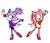 Size: 1280x1105 | Tagged: safe, artist:amylyss, amy rose, blaze the cat, cat, hedgehog, 2024, amy x blaze, female, females only, gymnastic outfit, lesbian, looking at them, mario & sonic at the olympic games, shipping