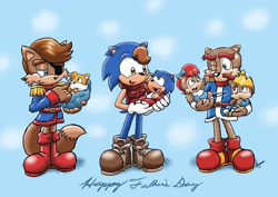 Size: 1768x1250 | Tagged: safe, artist:viraljp, amadeus prower, elias acorn, jules hedgehog, maximillian acorn, miles "tails" prower, sally acorn, sonic the hedgehog, baby