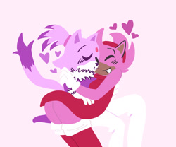 Size: 1800x1500 | Tagged: safe, artist:raspbearisart, amy rose, blaze the cat, cat, hedgehog, 2020, amy x blaze, amy's halterneck dress, blaze's tailcoat, cute, eyes closed, female, females only, hearts, holding them, kiss on cheek, lesbian, shipping