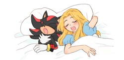 Size: 630x307 | Tagged: safe, artist:yotsumeddd, maria robotnik, shadow the hedgehog, sleeping