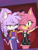 Size: 768x1024 | Tagged: safe, artist:sarangok79, amy rose, blaze the cat, cat, hedgehog, 2023, amy x blaze, cute, female, females only, lesbian, lesbian pride, one eye closed, peace sign, pride, shipping