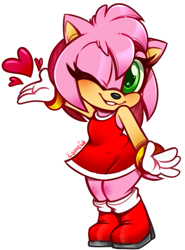 Size: 431x581 | Tagged: safe, artist:esmeia, amy rose, amybetes, blushing, cute, heart, looking at viewer, standing, wink