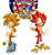 Size: 1564x1667 | Tagged: safe, artist:cyclone62, sonic the hedgehog, hedgehog, 2023, brothers, duo, flower, holding something, redesign, reference inset, segasonic bros, siblings, simple background, smile, soap shoes, sunflower, white background