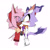 Size: 1436x1426 | Tagged: safe, artist:rosetyphoon, amy rose, blaze the cat, cat, hedgehog, 2024, amy x blaze, blushing, cute, eyes closed, female, females only, kiss, lesbian, shipping