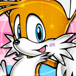 Size: 400x400 | Tagged: safe, artist:alterboards, miles "tails" prower, edit, icon, pride, pride flag, pride flag background, solo, trans female, transfem pride, transfeminine, transgender