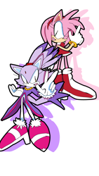 Size: 2268x4032 | Tagged: safe, artist:newgennitro, amy rose, blaze the cat, cat, hedgehog, 2022, amy x blaze, amy's halterneck dress, blaze's tailcoat, cute, female, females only, lesbian, looking at viewer, shipping