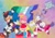 Size: 2048x1448 | Tagged: safe, artist:ume_shigaraki, amy rose, blaze the cat, shadow the hedgehog, sonic the hedgehog, cat, hedgehog, 2024, amy x blaze, amy's halterneck dress, bisexual pride, blaze's tailcoat, cute, eyes closed, female, gay, holding hands, lesbian, lesbian pride, male, mlm pride, pansexual pride, pride, shadow x sonic, shipping