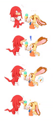 Size: 624x1436 | Tagged: safe, artist:yotsumeddd, cream the rabbit, knuckles the echidna, blushing, ice cream, licking, smile, sweatdrop