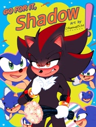 Size: 768x1024 | Tagged: safe, artist:annievizca2664, shadow the hedgehog, sonic the hedgehog, blushing, blushing ears, duo, english text, flower bouquet, gay, go for it nakamura, holding something, meme, shadow x sonic, shipping, signature, standing, star (symbol)