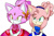 Size: 736x490 | Tagged: safe, artist:kingdom-of-rp, amy rose, blaze the cat, cat, hedgehog, 2024, amy x blaze, cute, dress, female, females only, gown, lesbian, looking at them, shipping