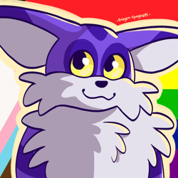 Size: 2000x2000 | Tagged: safe, artist:dragon-spaghetti, big the cat, cat, :3, bigabetes, cute, icon, looking up, outline, pride, pride flag background, progress pride, signature, smile, solo, yellow sclera