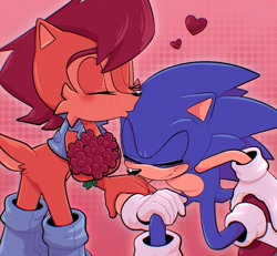 Size: 1572x1453 | Tagged: safe, artist:jadepesky, sally acorn, sonic the hedgehog, flower, kiss on head, shipping, sonally, straight