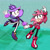 Size: 2048x2048 | Tagged: safe, artist:casuallycontemplating, amy rose, blaze the cat, 2024, abstract background, amy x blaze, amybetes, blazebetes, blushing, cute, duo, frown, holding hands, ice skates, ice skating, lesbian, mario and sonic at the 2020 olympic games, shipping, smile, snowing