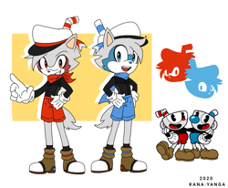 Size: 1241x1024 | Tagged: safe, artist:kanayanga, wolf, crossover, cuphead, male, mobianified, mugman, twins