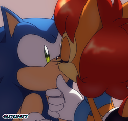 Size: 1100x1038 | Tagged: safe, artist:artsriszi, artist:risziarts, sally acorn, sonic the hedgehog, kiss, shipping, sonally, straight