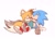 Size: 2048x1476 | Tagged: safe, artist:buttersss__, miles "tails" prower, sonic the hedgehog, 2024, blushing, book, classic sonic, classic tails, cute, duo, ear fluff, eyes closed, frown, gay, heart, holding something, kiss on cheek, looking at them, one eye closed, reading, shipping, simple background, sitting, sonabetes, sonic x tails, tailabetes, white background