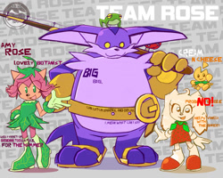 Size: 1350x1080 | Tagged: safe, artist:puro134, amy rose, big the cat, cheese (chao), cream the rabbit, froggy, alternate outfit, alternate universe, team rose