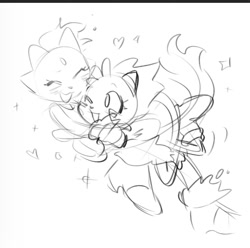 Size: 1226x1218 | Tagged: safe, artist:bl00doodle, amy rose, blaze the cat, 2023, amy x blaze, blushing, cute, duo, eyes closed, heart, hugging, lesbian, line art, looking at them, mouth open, one eye closed, shipping, simple background, sketch, smile, sparkles, white background