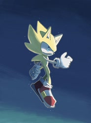 Size: 736x992 | Tagged: safe, artist:pita_b882, sonic the hedgehog, super sonic 2, sonic frontiers, 2024, mid-air, solo, sonic frontiers: final horizon, super form