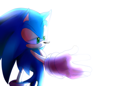 Size: 3600x2434 | Tagged: safe, artist:chicaaaaa, sonic the hedgehog, 2012, hand out, lidded eyes, lighting practice, looking offscreen, mouth open, simple background, solo, standing, white background