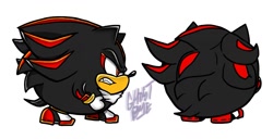 Size: 1329x683 | Tagged: safe, artist:ghostbye, shadow the hedgehog, 2024, multiple views, signature, simple background, solo, style emulation, uekawa style, white background