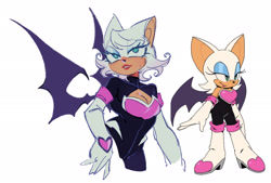 Size: 2048x1386 | Tagged: safe, artist:stupidneko, rouge the bat, bat, 2024, cleavage, reference inset, simple background, solo, standing, white background